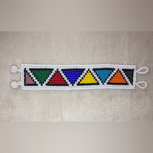 Jewelry - UNIQUE New colourful handcrafted bead loom bracelet cuff, tribal style, white